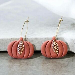 Clay pumpkin hoop earrings